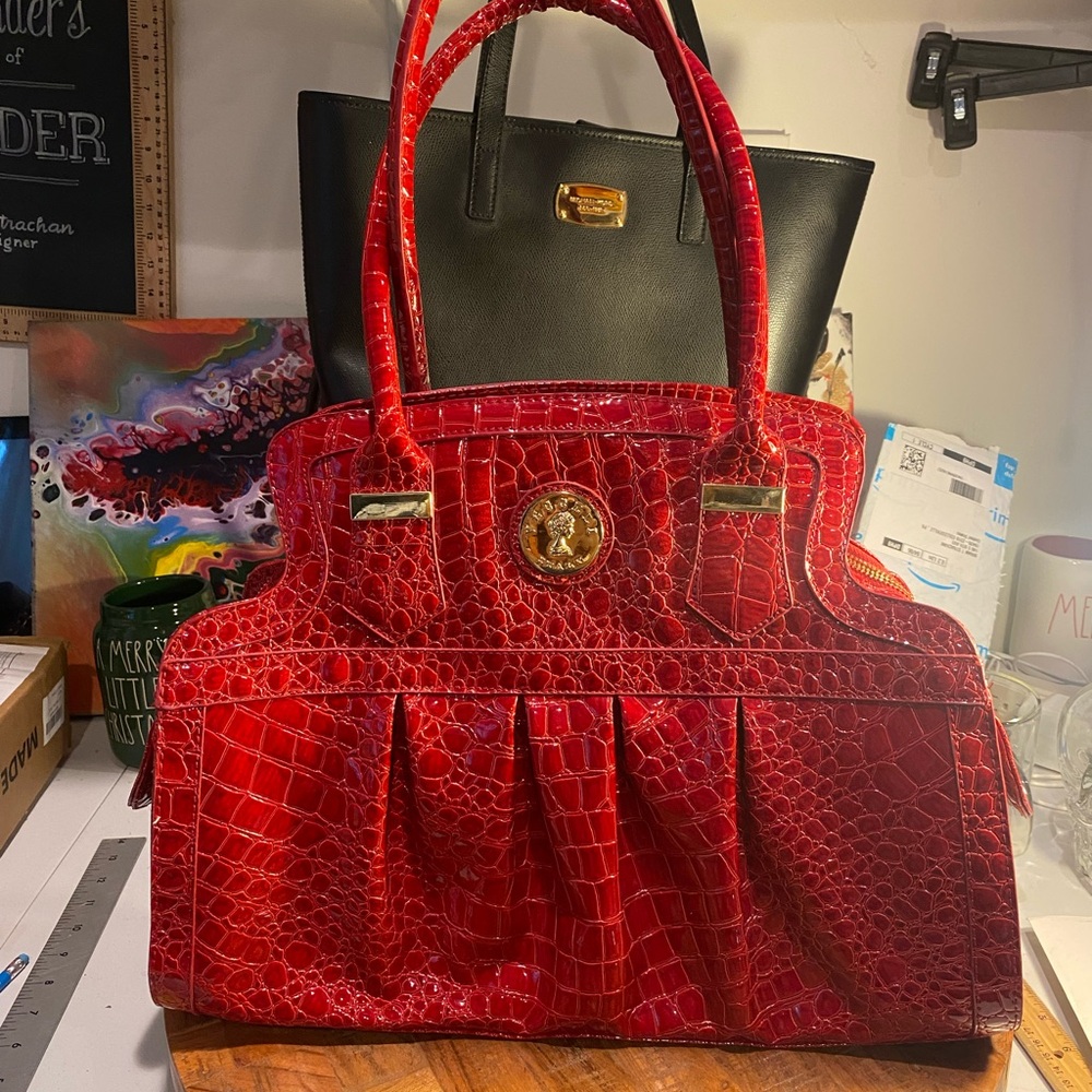 Red Veggeli Crocodile Embossed Women's Bag 16”x12”x5”
